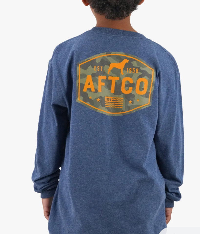 AFTCO Youth Best Friend Long Sleeve Tshirt  in Navy