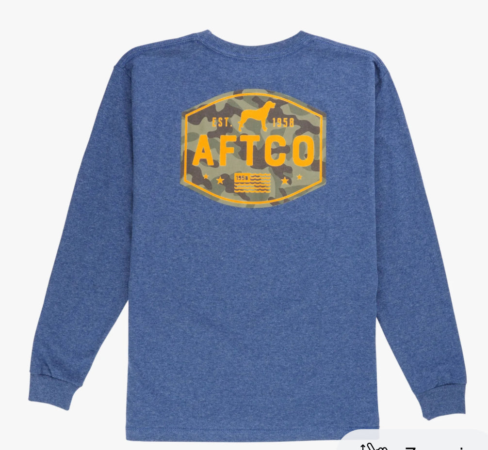 AFTCO Youth Best Friend Long Sleeve Tshirt  in Navy